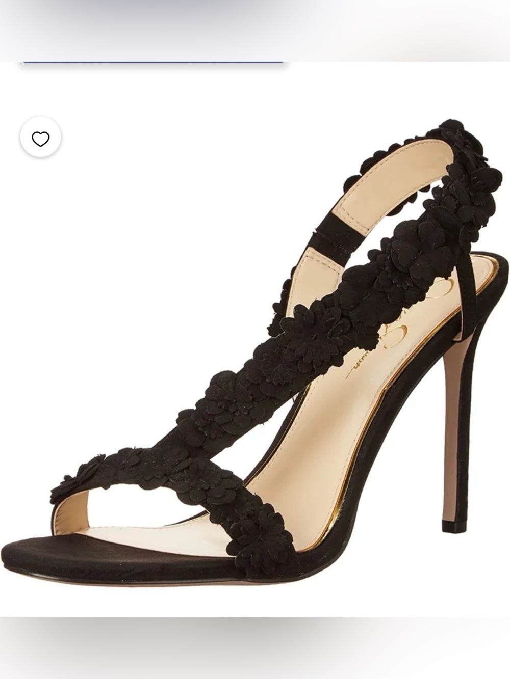 Jessica Simpson Black Suede Flower Strap High Heel Dress Sandal